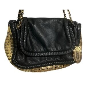Elie Tahari Nina Mini Black Leather Gold tile Chain Strap Shoulder Bag Rare!